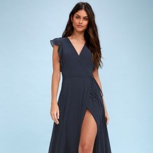 Lulu’s Crescendo Wrap Dress, Navy Blue, Size L